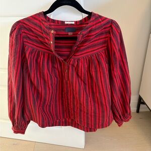 MOTHER Red and Black Striped Blouse